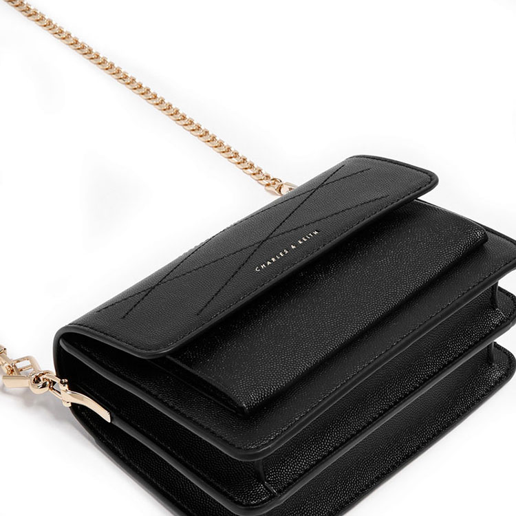 charles&keith 小ck 方包 风琴时尚翻盖单肩包黑色女包ck2-80780285b