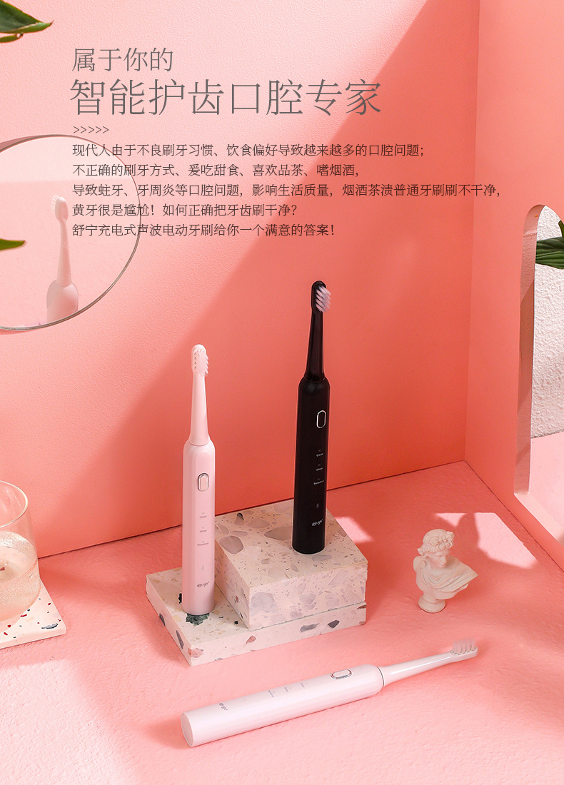 中国舒宁成人usb充电款电动牙刷 a20 2刷头 1牙膏(60g 黑色